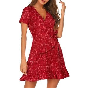 Short ruffle sleeve polka dot red mini dress